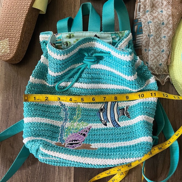 Vera Bradley Antilles Aquatic Straw Drawstring Small Backpack Bundle - Picture 14 of 16